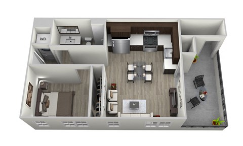 Floor plan for 1 bed, 1 bath, 784 sqft